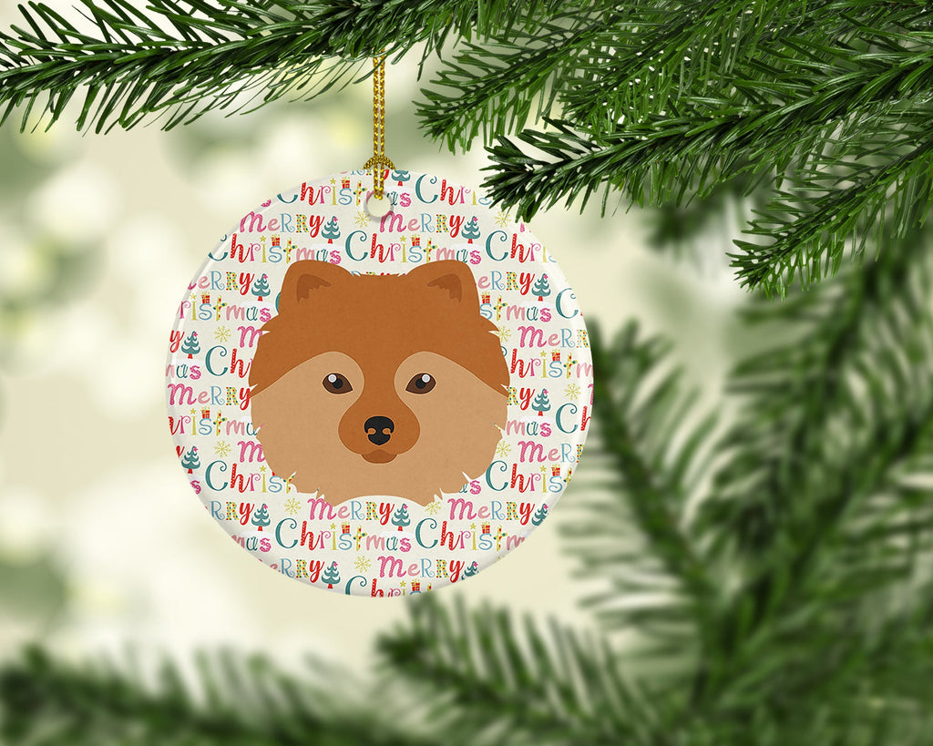 German Spitz Merry Christmas Ceramic Ornament