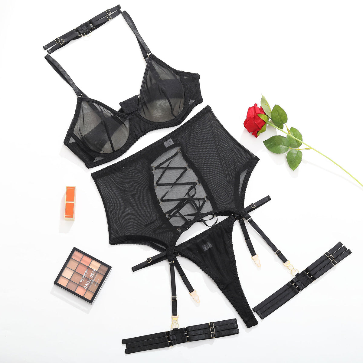 Sheer Mesh Thong Lingerie Set - Sexy Multi-Piece