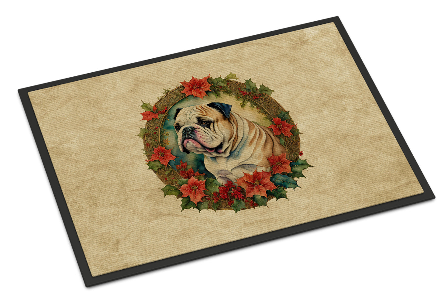 English Bulldog Christmas Flowers Doormat