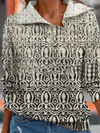 Women's Digital Print Zippered Loose Sweater