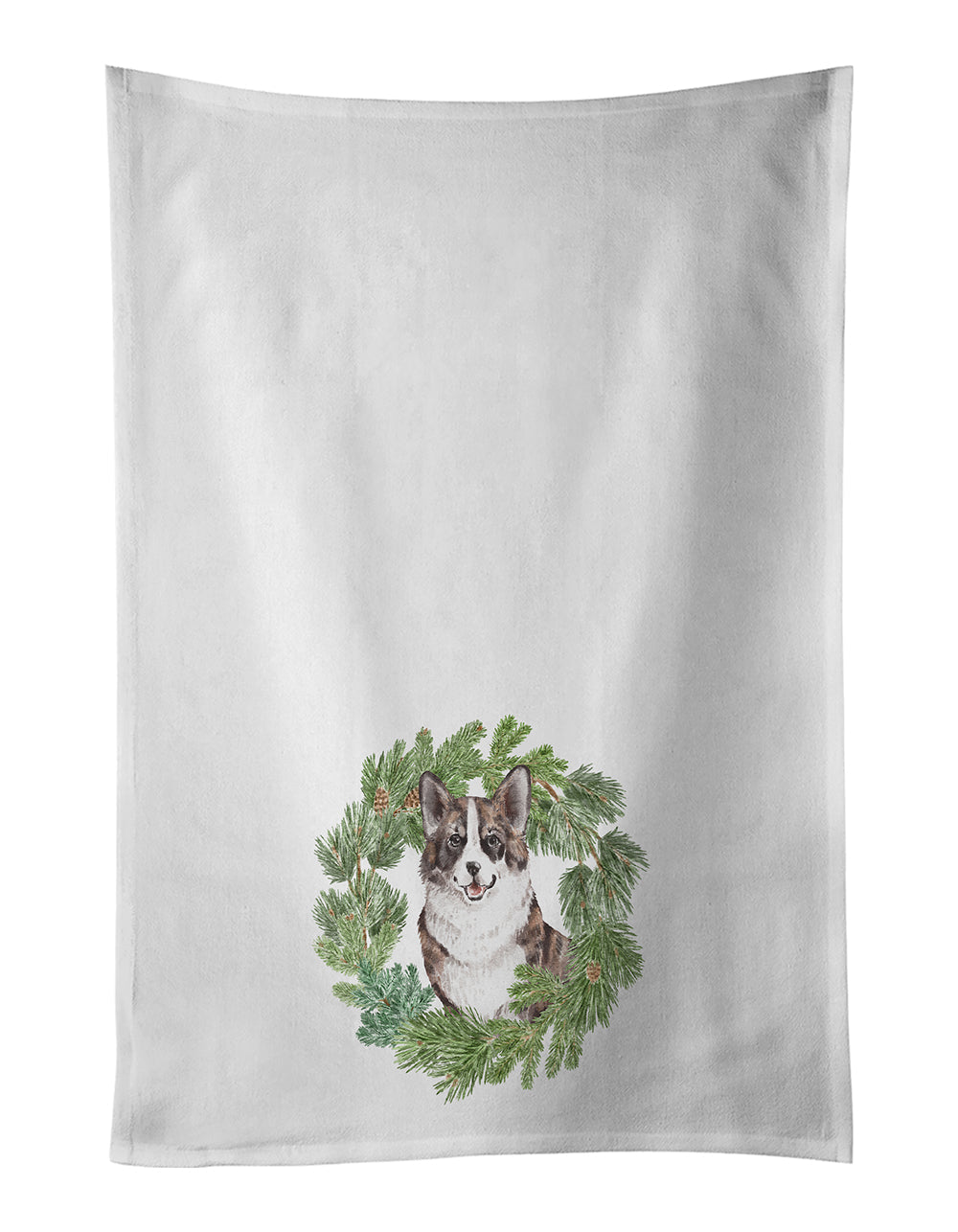 Corgi Brindle Christmas Wreath Kitchen Towel Set of 2