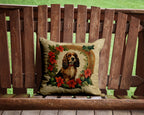 English Cocker Spaniel Christmas Flowers Throw Pillow