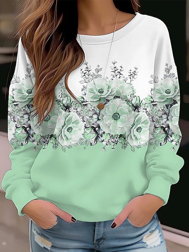 Floral Round Neck Long Sleeve Pullover Sweater | Streetwear