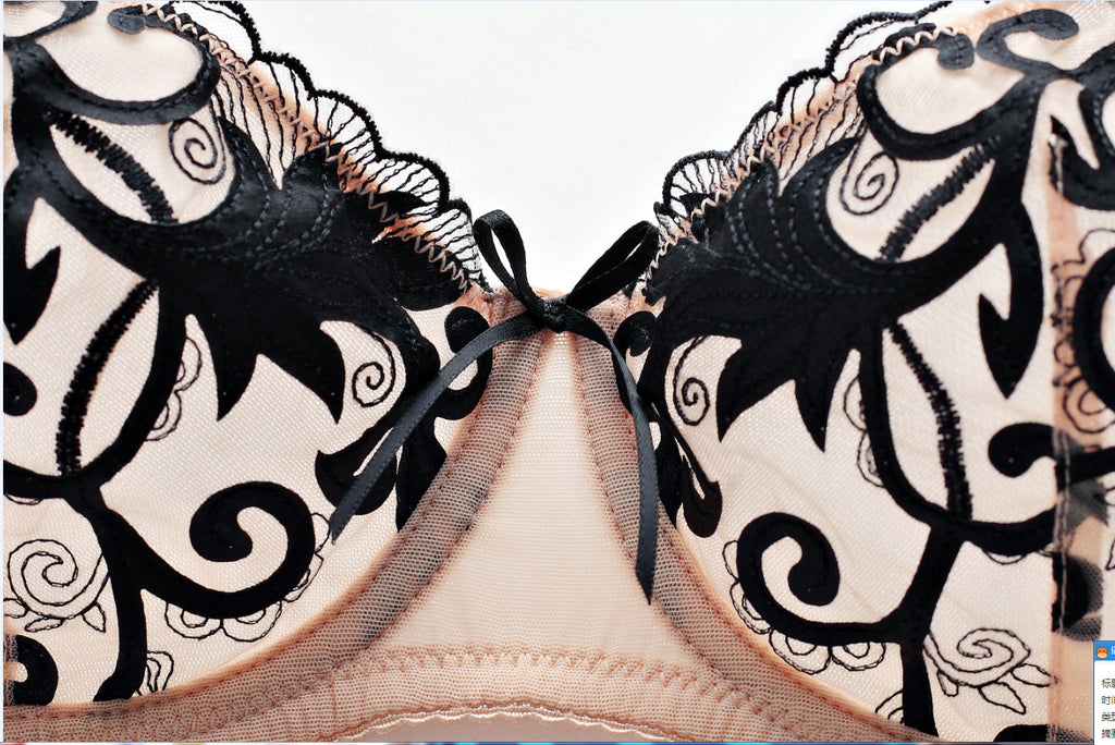European Fashion Lingerie, Ultra-Thin Embroidered Bra Set