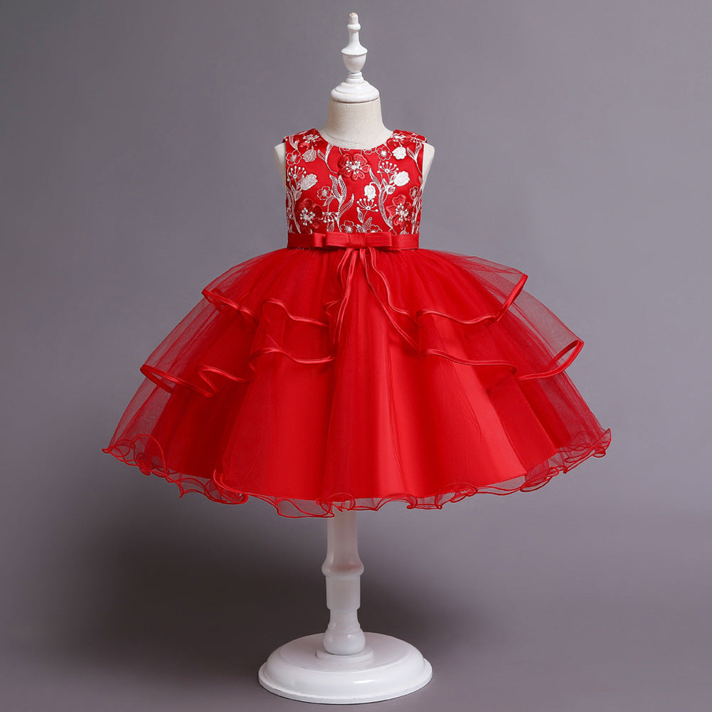 Girls Flower Embroidered Petal Skirt Christmas Dress