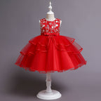Girls Flower Embroidered Petal Skirt Christmas Dress