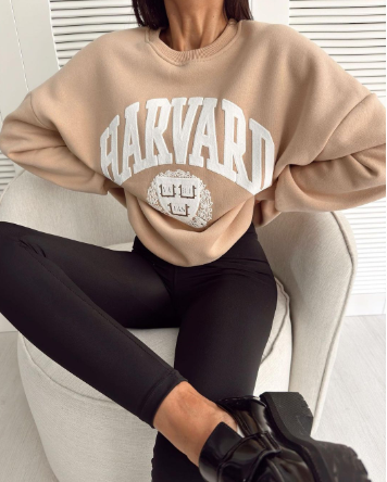Letter Printed Loose Patchwork Long Sleeve Pullover | Streetwear