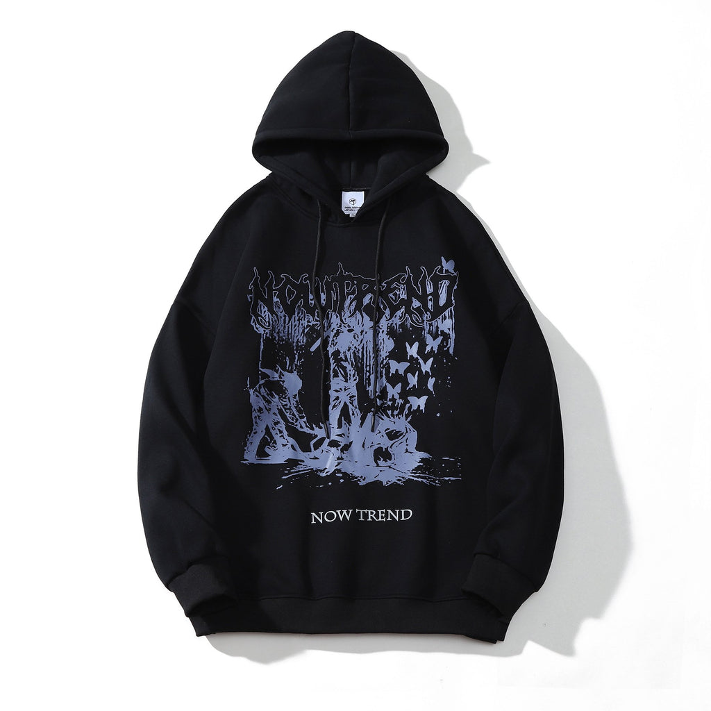 Dark Mourning Print Hooded Fleece Sweater