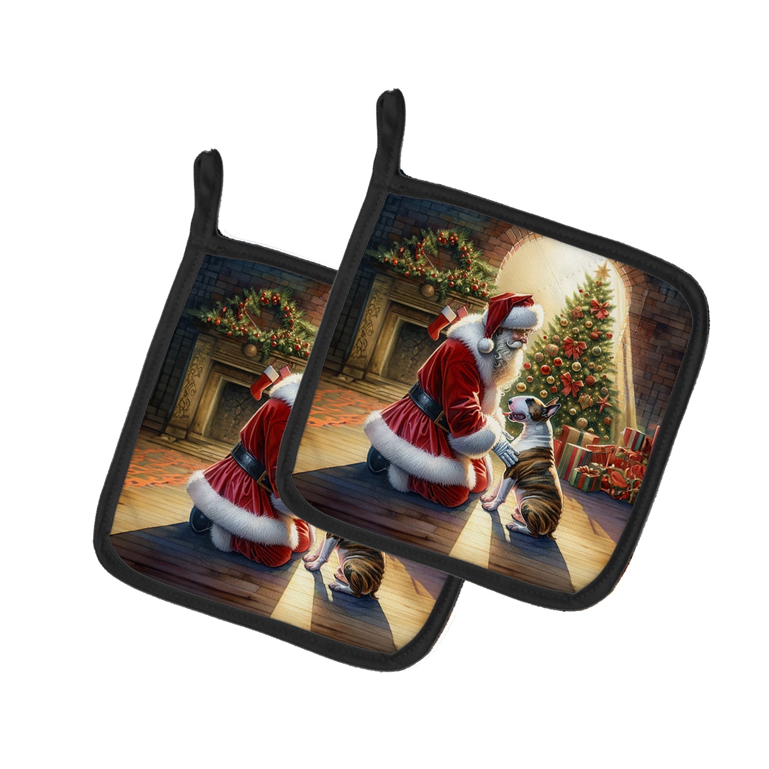 Bull Terrier and Santa Claus Pair of Pot Holders