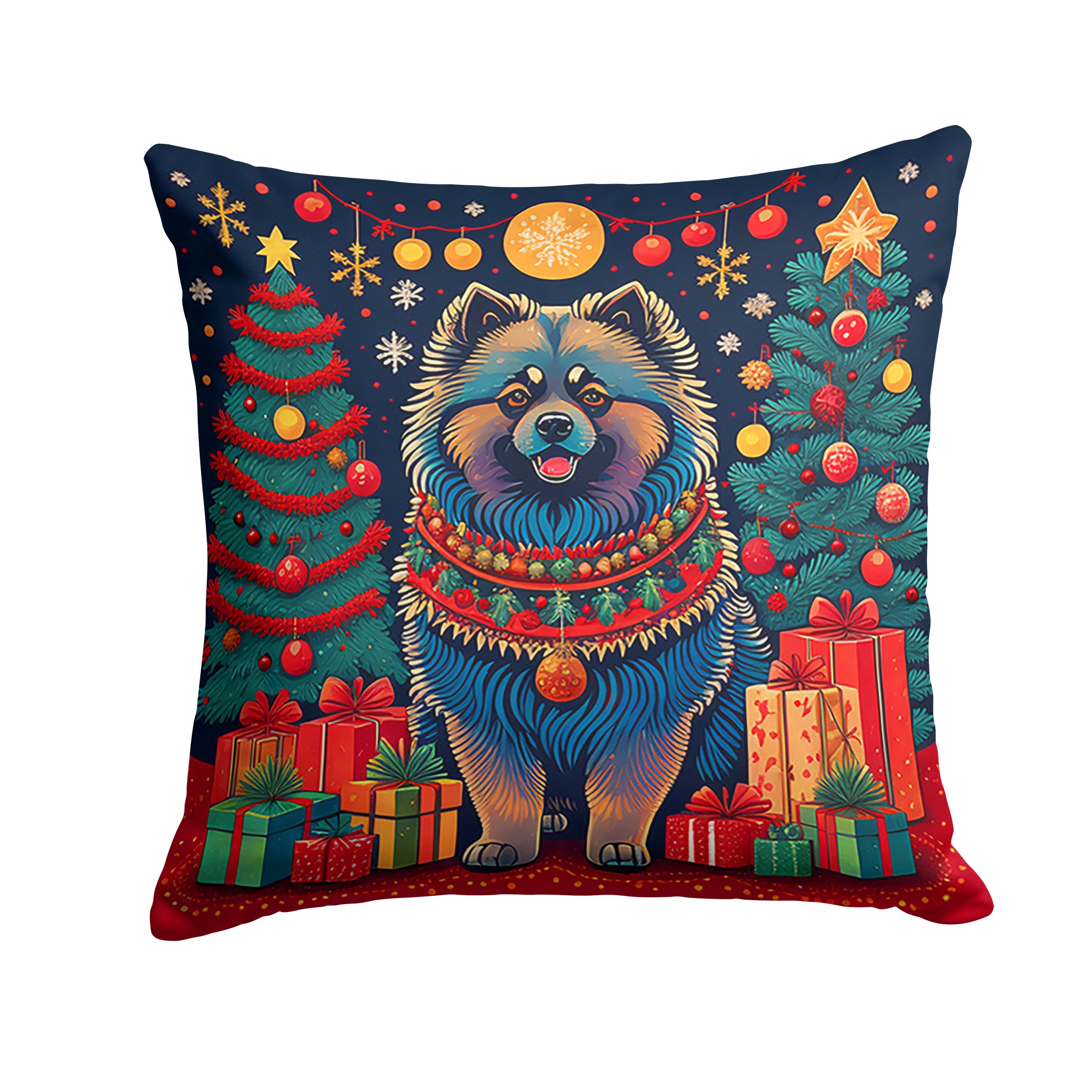 Keeshond Christmas Throw Pillow