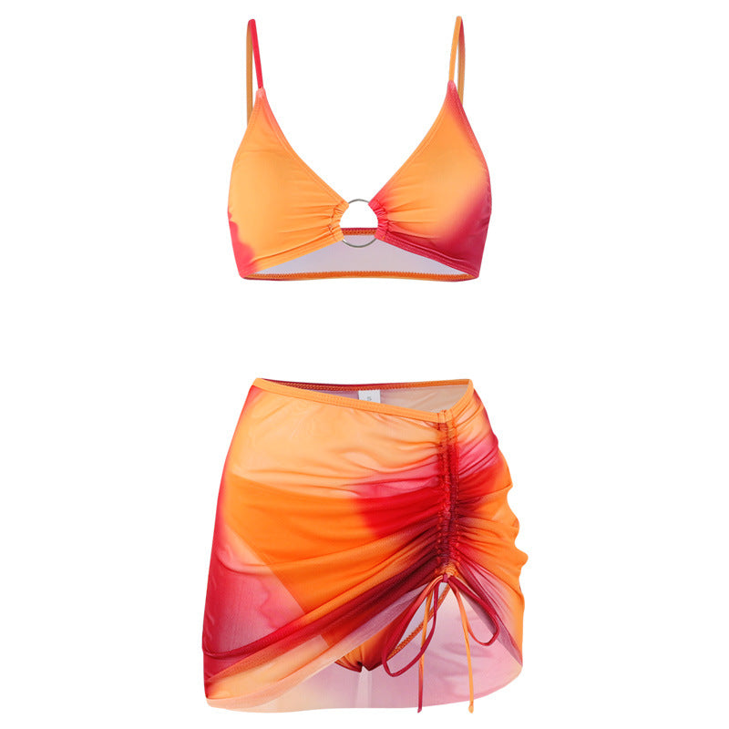 Ladies' Sexy Color Matching Bikini with Split Skirt