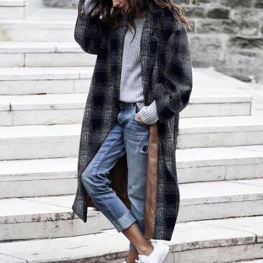 Women's Warm Plaid Long Coat