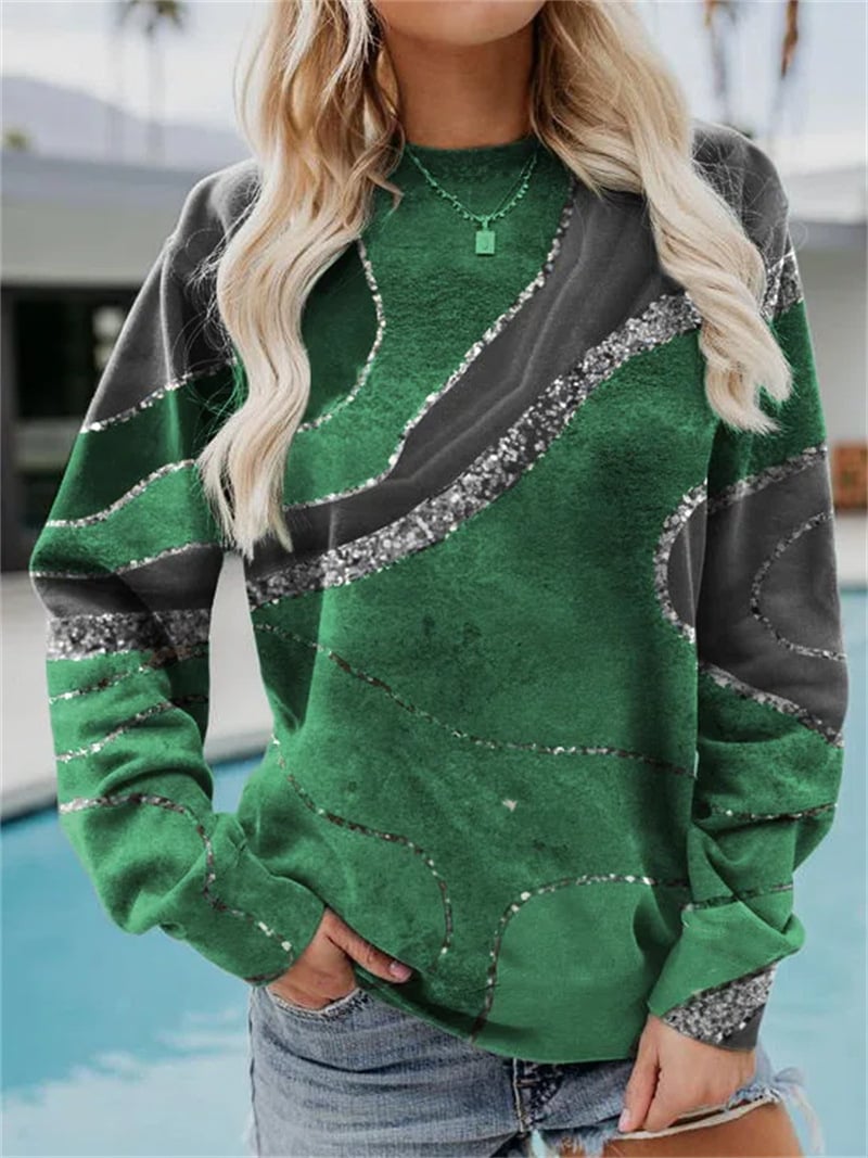 Casual Geometric Loose Print Long Sleeve Sweater for Women