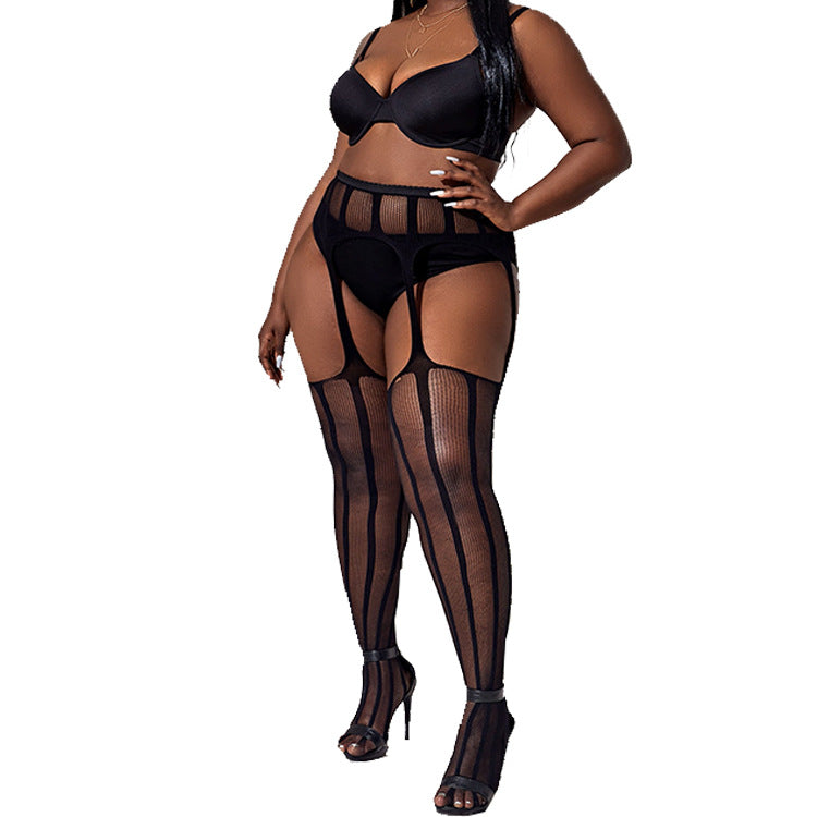 Lace Transparent Lingerie with Non-Slip Stockings