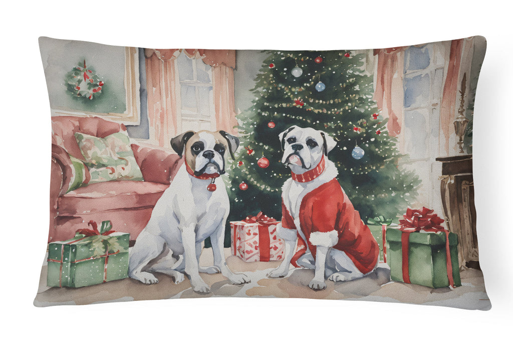 White Boxer Christmas Throw Pillow