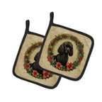 Poodle Christmas Flowers Pair of Pot Holders