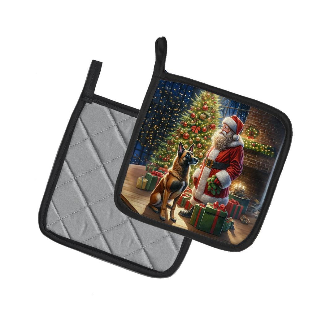 Belgian Malinois and Santa Claus Pair of Pot Holders