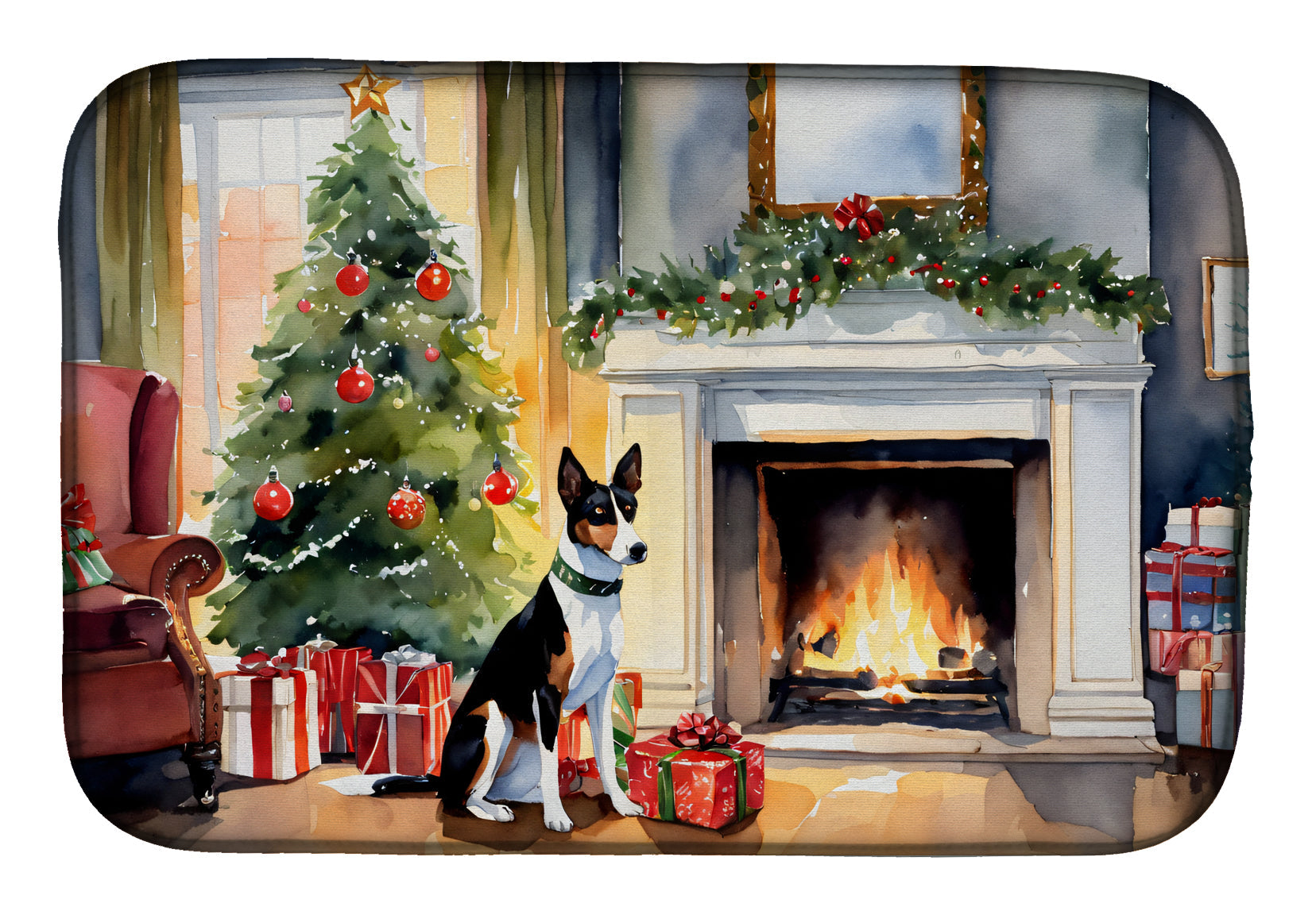 Basenji Cozy Christmas Dish Drying Mat