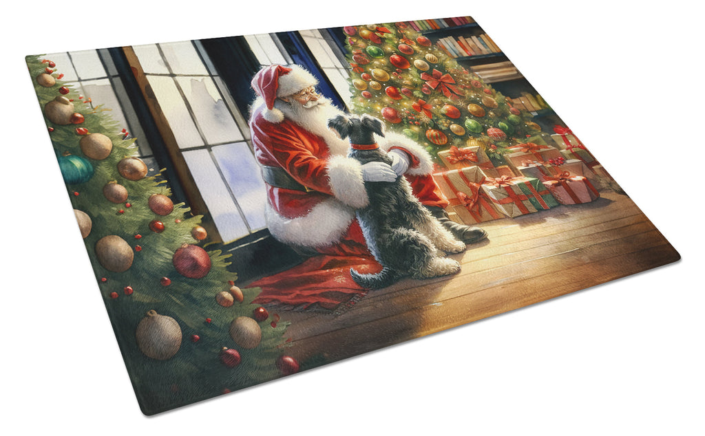 Schnauzer and Santa Claus Glass Cutting Board