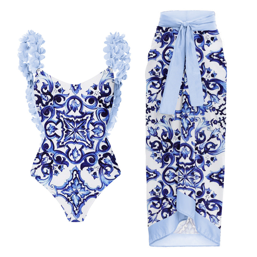 2024 Women's Backless Floral Print Swimsuit Set