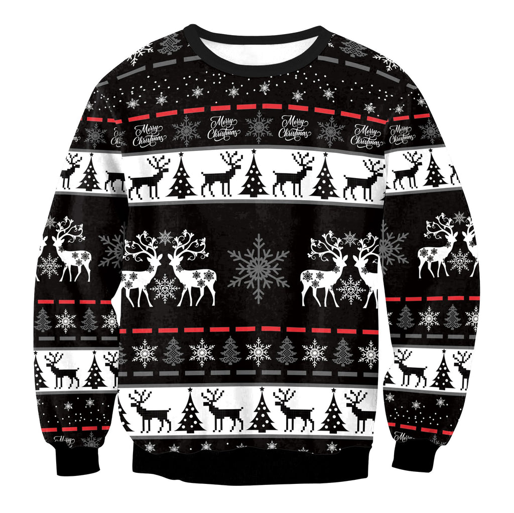 Mixed Color Elk Christmas Sweater Coat with Long Sleeves
