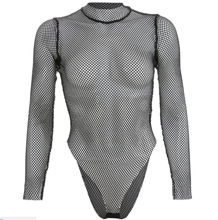 Sheer Mesh Mock Neck Bodysuit for Women