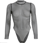 Sheer Mesh Mock Neck Bodysuit for Women