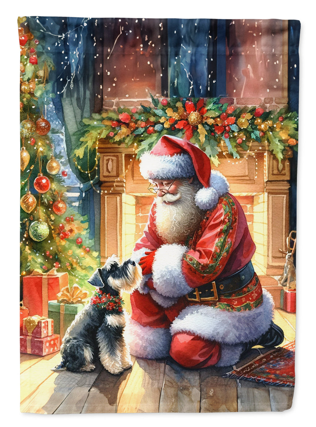 Schnauzer and Santa Claus Garden Flag