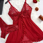Green Lace V-Neck Camisole and Panty Lingerie Set