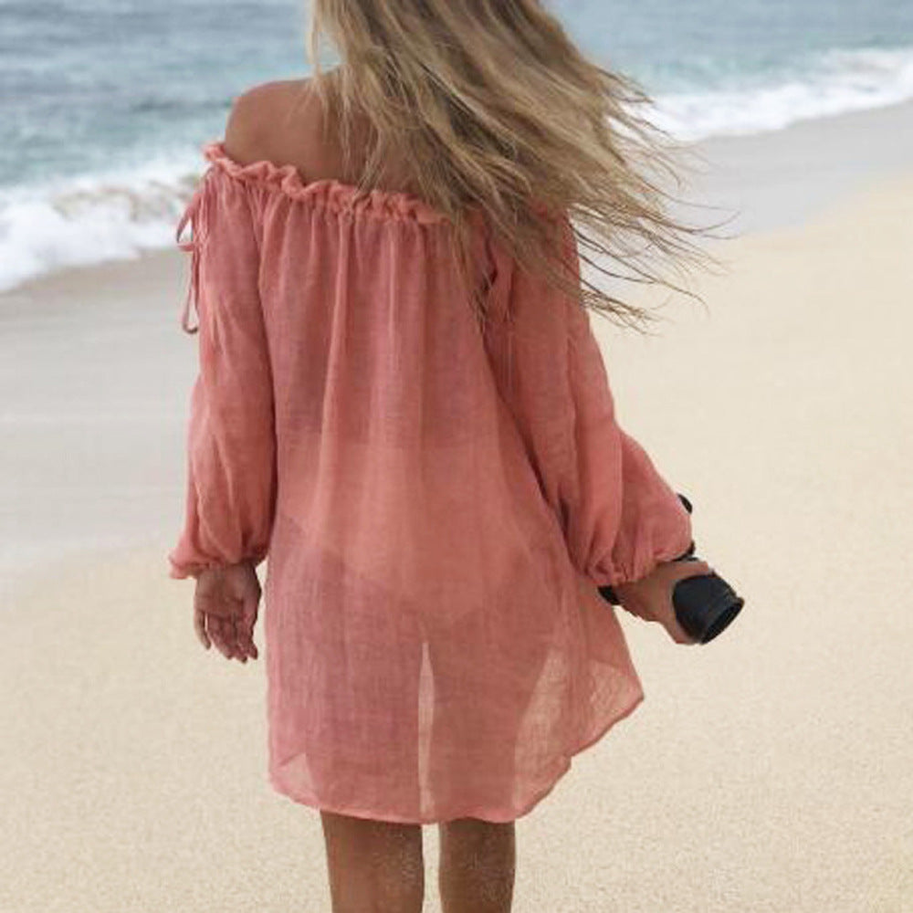 2019 Bohemian Off-Shoulder Beach Dress (Wrinkled Design)