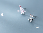 Silver Cute Asymmetric Christmas Tree Earrings