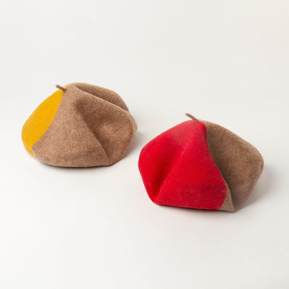 Color Blocking Wool Beret Painter Hat | Embroidered Cap