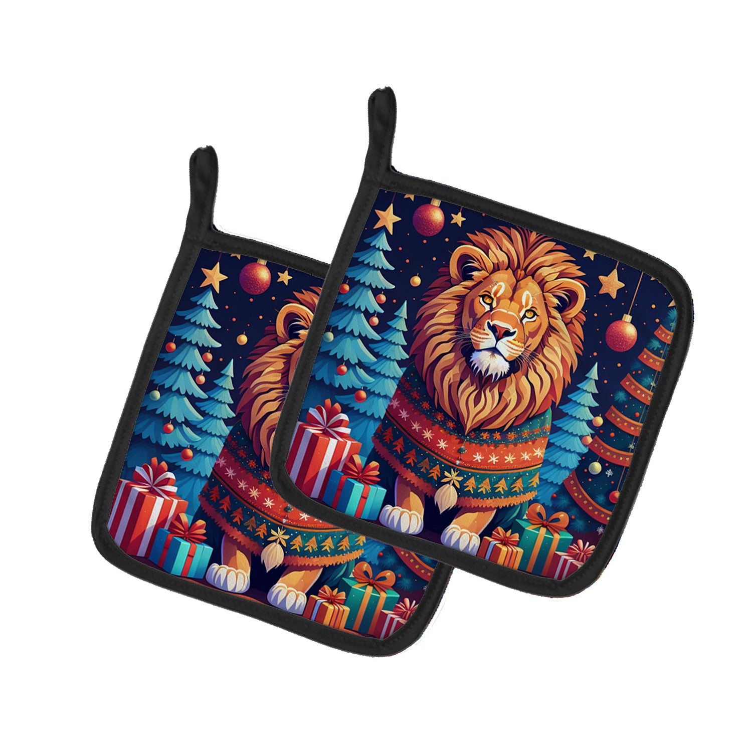 Lion Christmas Pair of Pot Holders