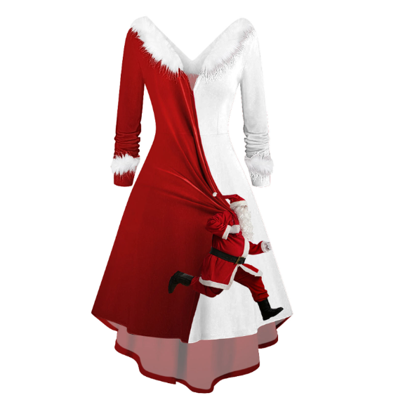 Women's Casual Dress with Christmas Plush Collar