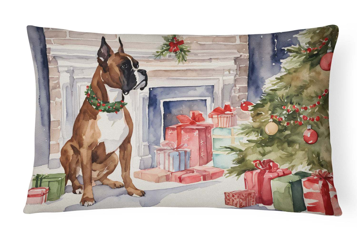 Fawn Boxer Christmas Throw Pillow
