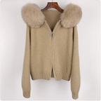 Hooded Sweater with Real Fox Fur Collar