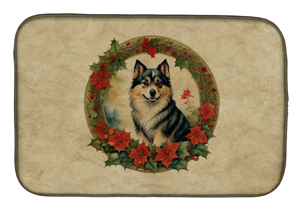 Finnish Lapphund Christmas Flowers Dish Drying Mat