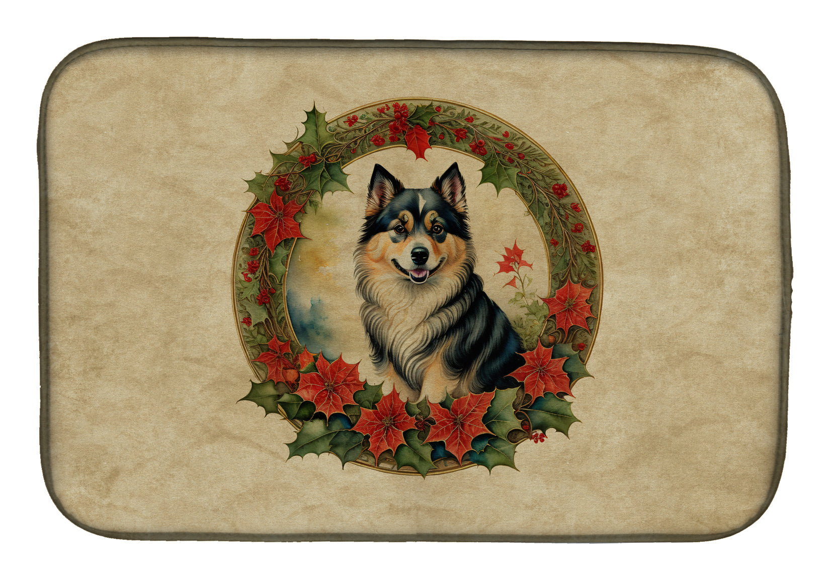 Finnish Lapphund Christmas Flowers Dish Drying Mat