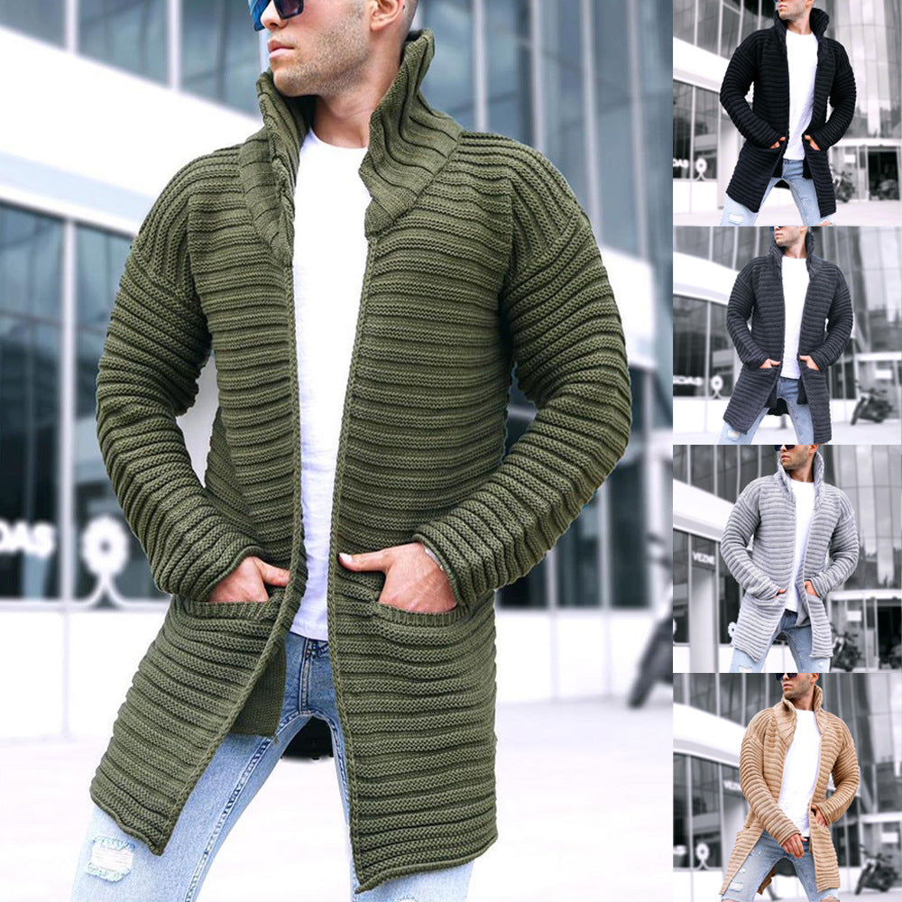 Ribbed Jacquard Knitted Lapel Cardigan Windbreaker