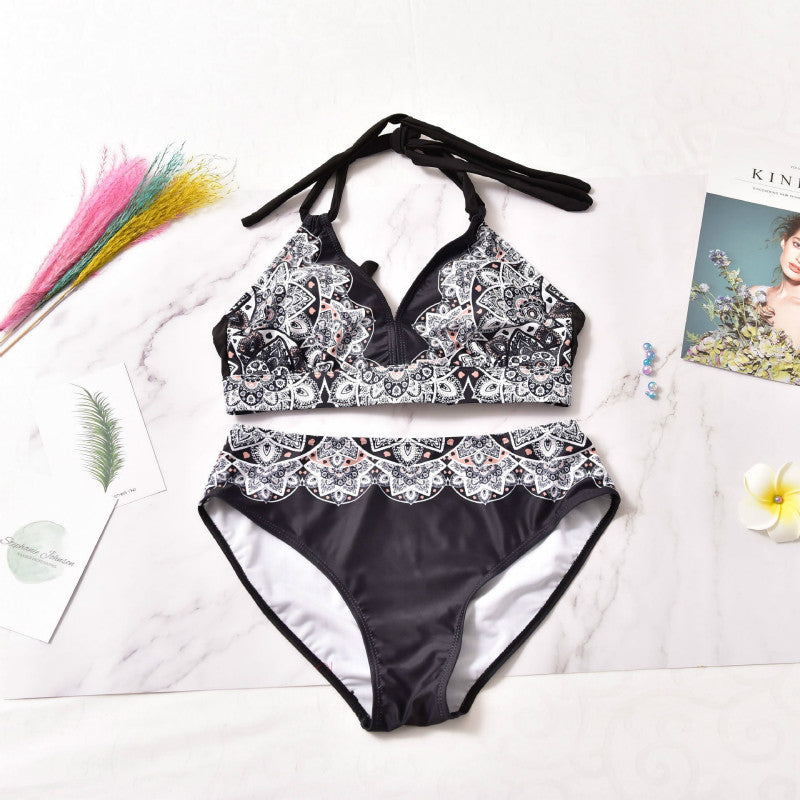 Plus Size Floral Back Tie Bikini Swimsuit for Women
