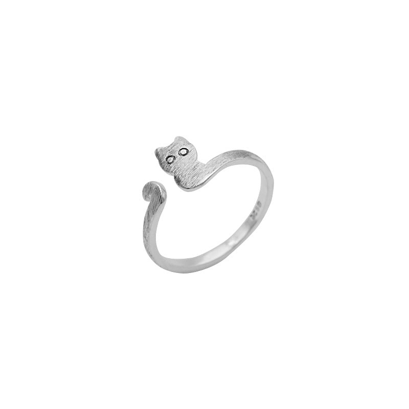 Brushed Silver Cat Adjustable Ring
