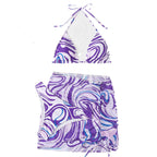 2022 Women's Striped Bikini Set with Skirt (3 Pieces)