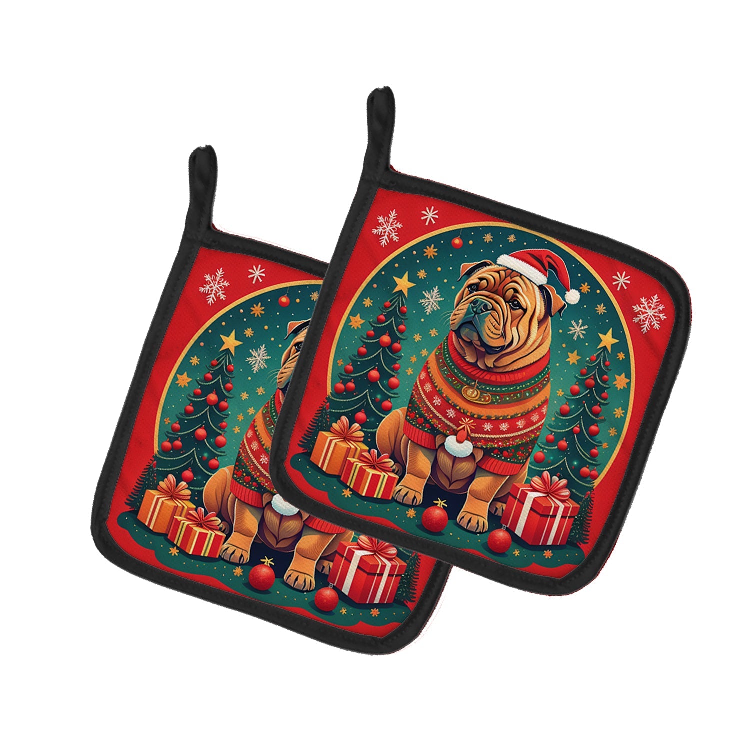 Shar Pei Christmas Pair of Pot Holders