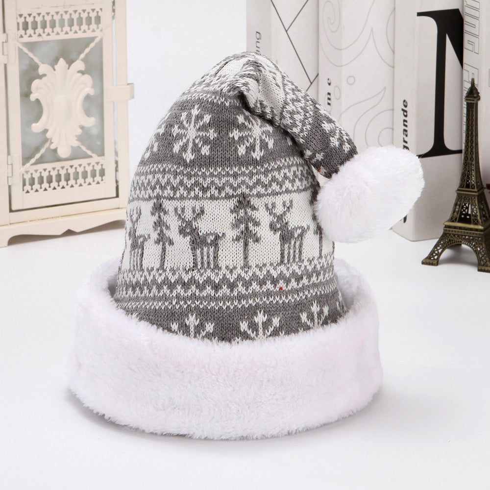 Snowflake Deer Knitted Wool Christmas Hat | Embroidered Cap