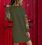Floral Long Sleeve Dress with Round Neck Design