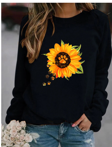Women's Long Sleeve Round Neck Printed Sweatshirt | Streetwear