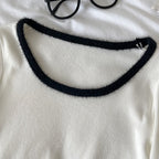 Color Block Long Sleeve U-Neck Slim Fit Sweater for Women