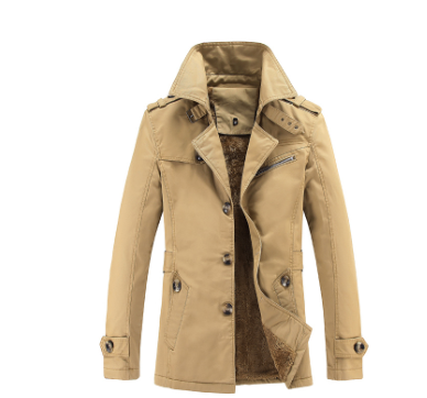 Men's Mid-Length Loose Velvet Padded Trench Coat