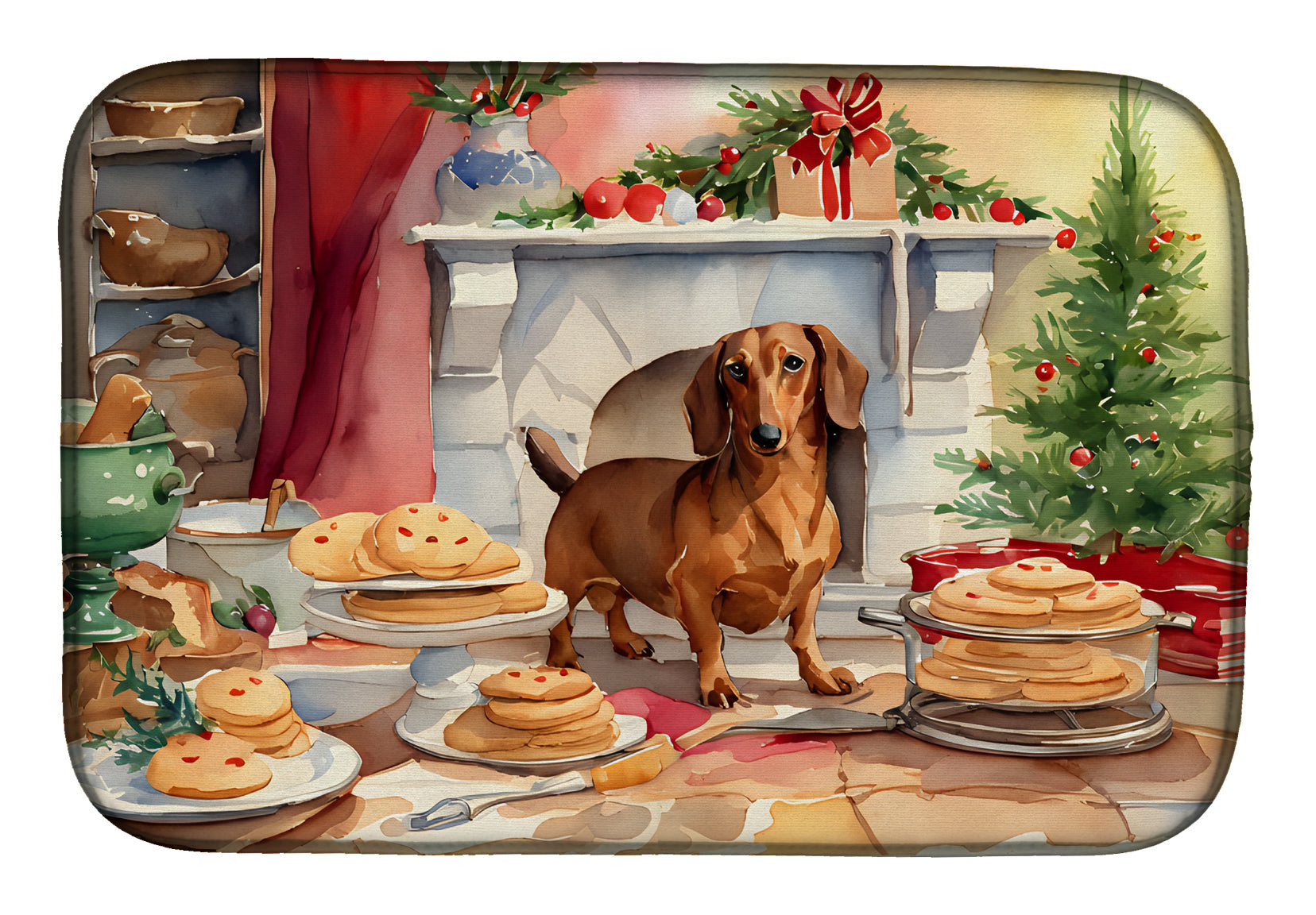 Dachshund Christmas Cookies Dish Drying Mat