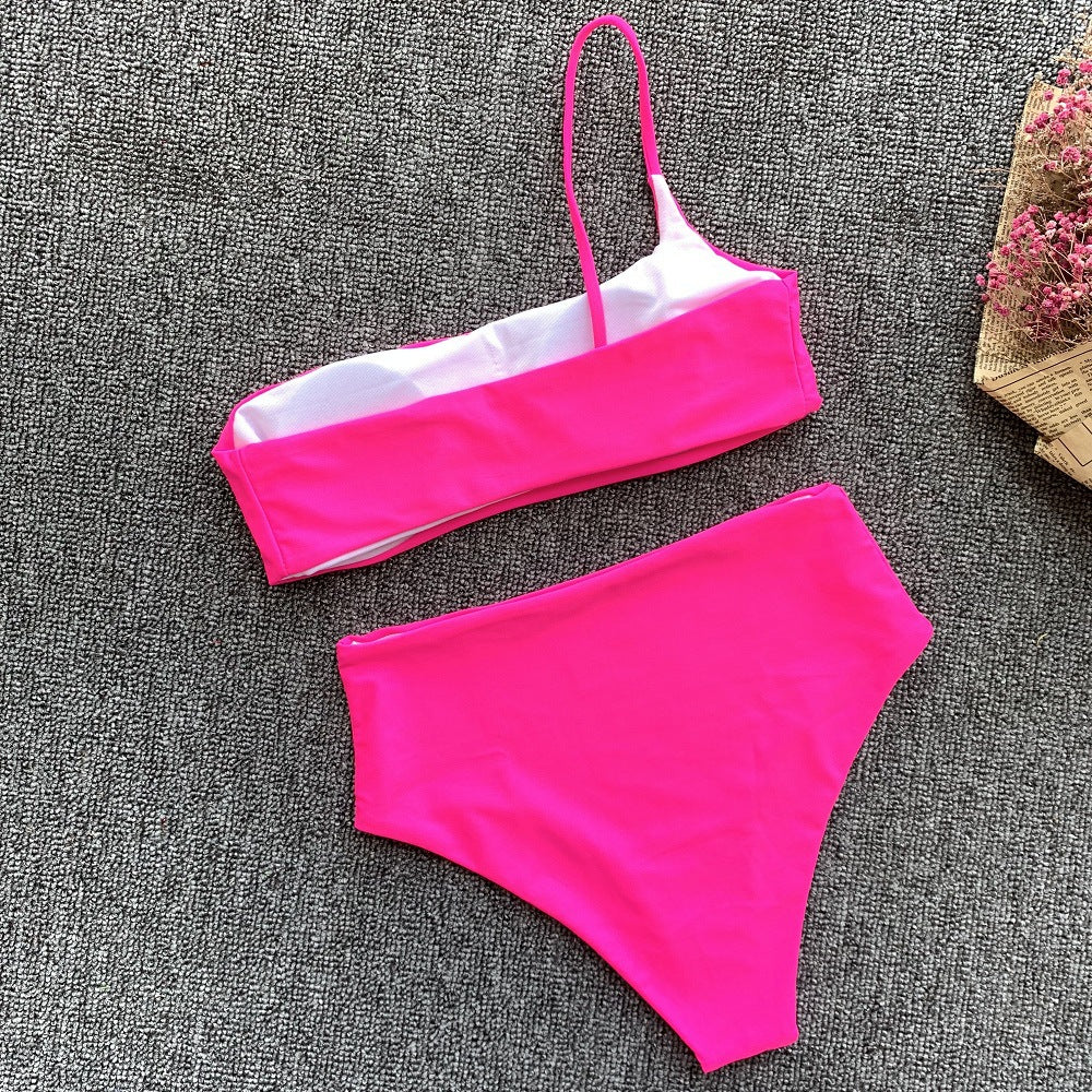Chanshuang 2019 High-Waisted One-Shoulder Bikini Set